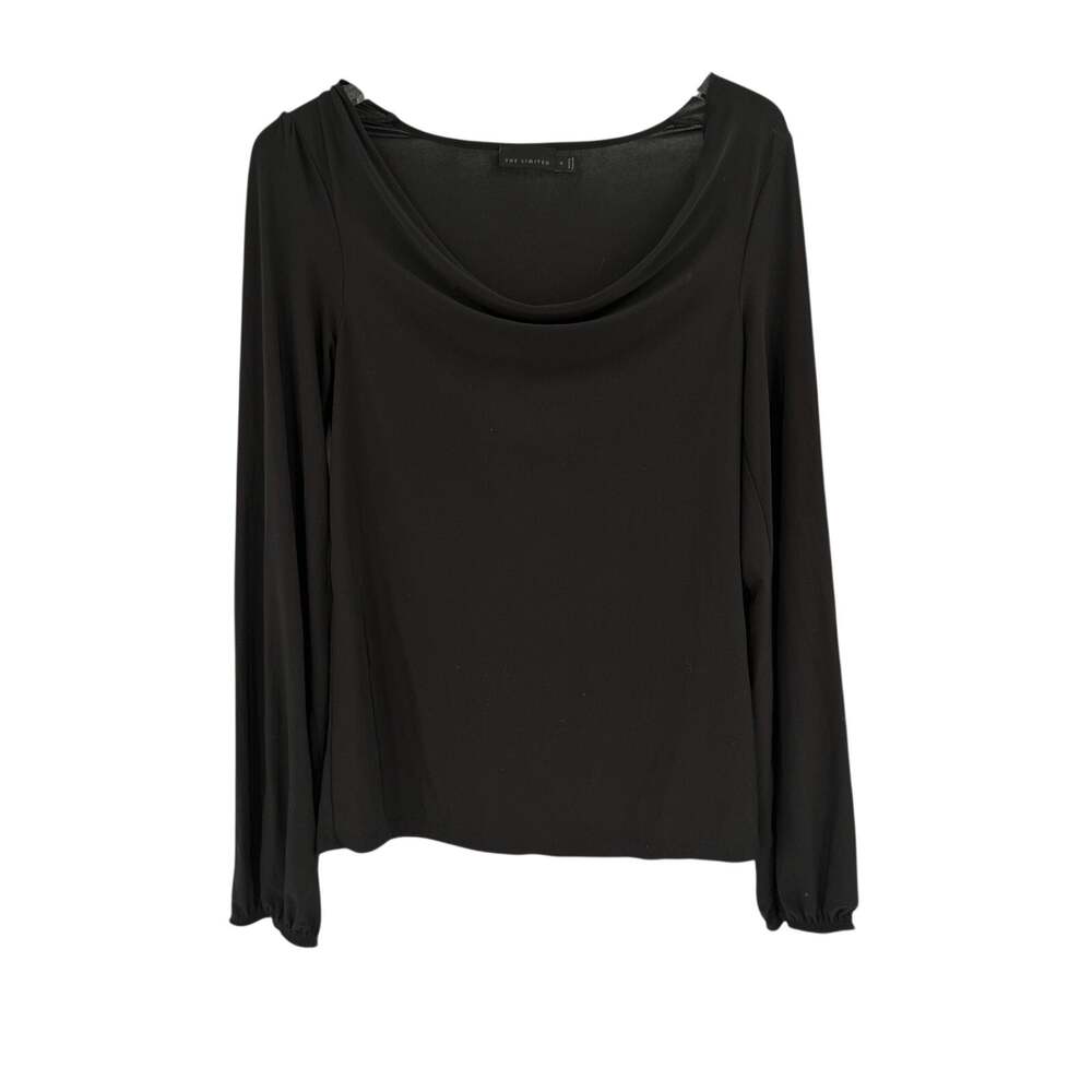 THE LIMITED Top Size M Classic Black Scoop Relaxed Neckline Long Sleeve